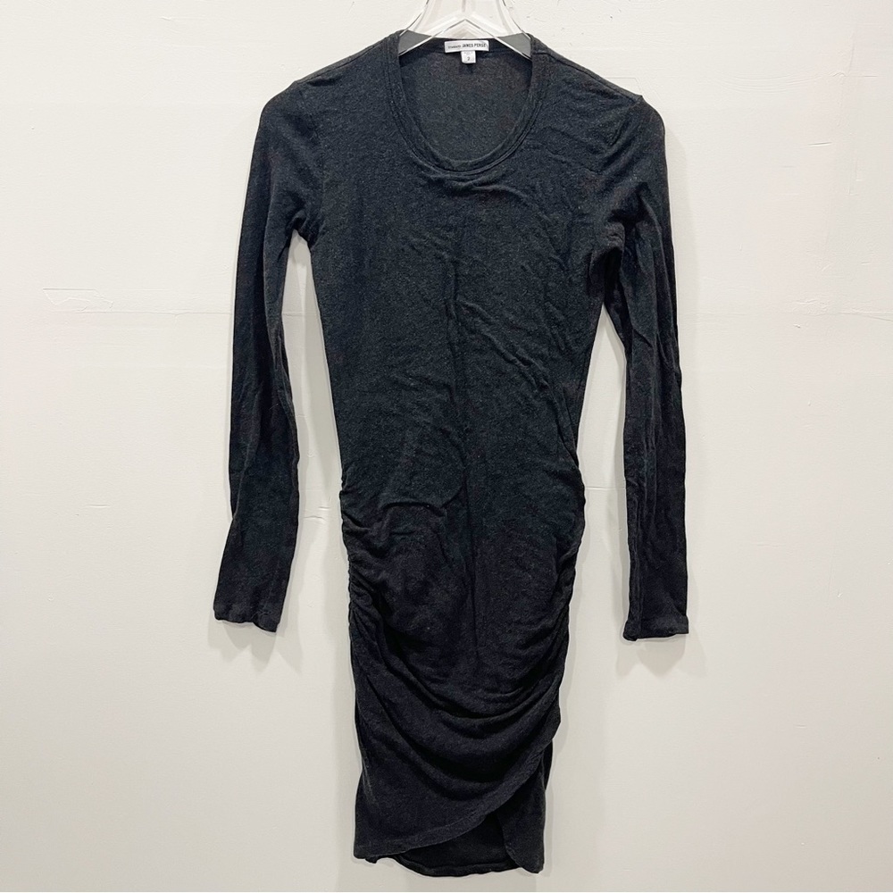 James Perse Long Sleeve Ruched Size Round Neck Wrap Front Dress Grey Size 2
